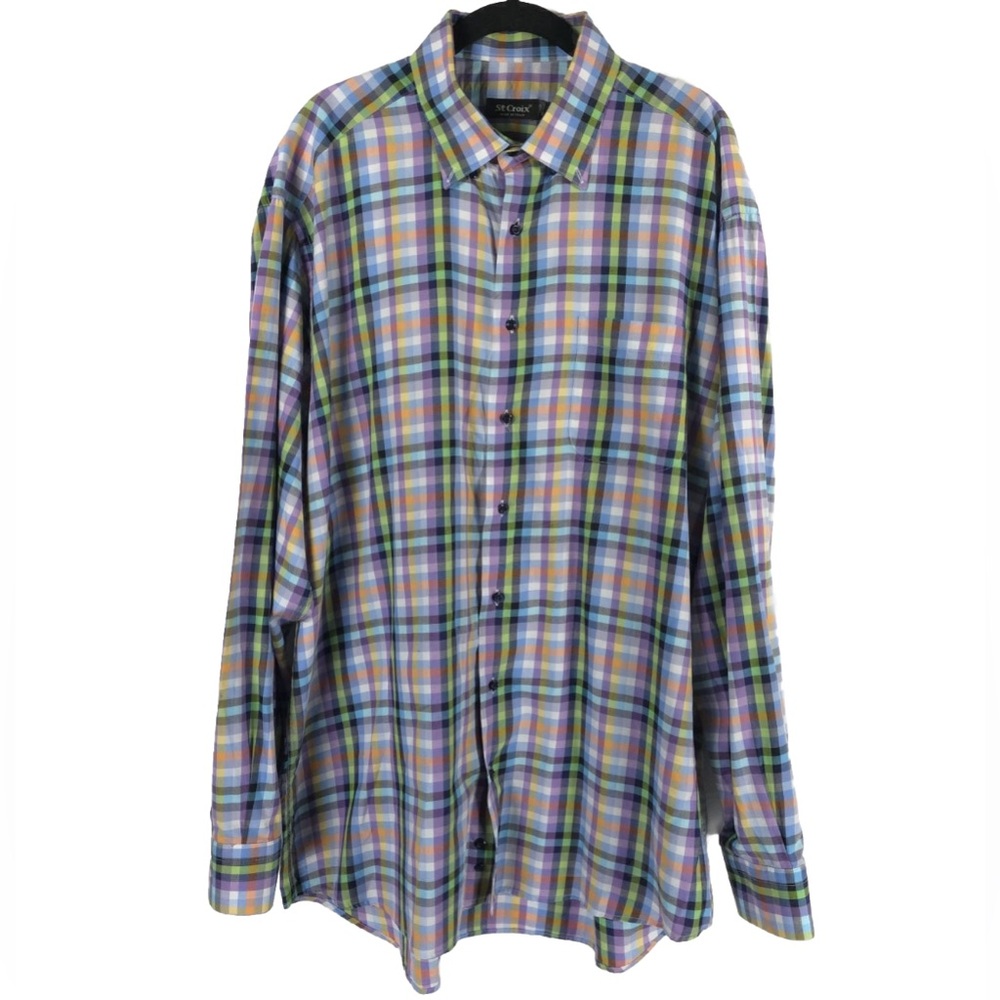 St. CROIX MADE IN ITALY 🇮🇹 Multicolor Plaid Long‎ Sleeve Button Down Shirt XXL